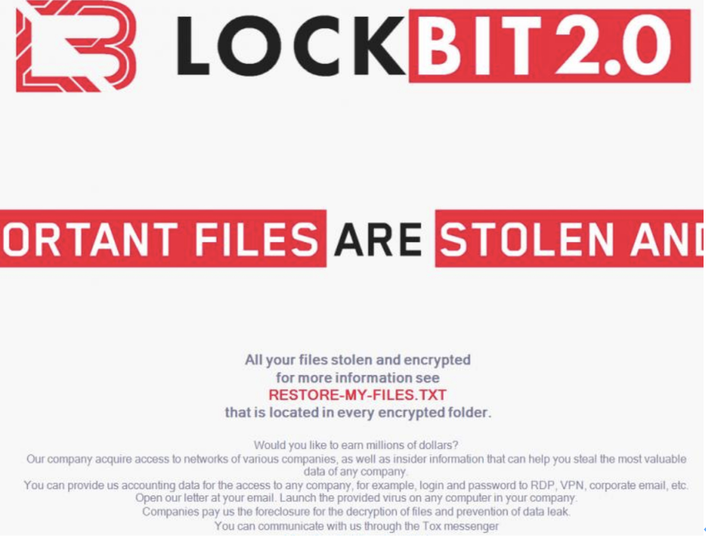 LockBit（2.0）に感染したPCに表示されたランサムノート（置手紙）