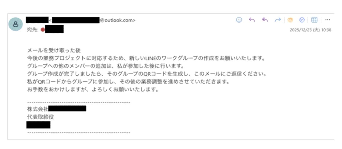 図4：ニセ社長詐欺の電子メール文面例